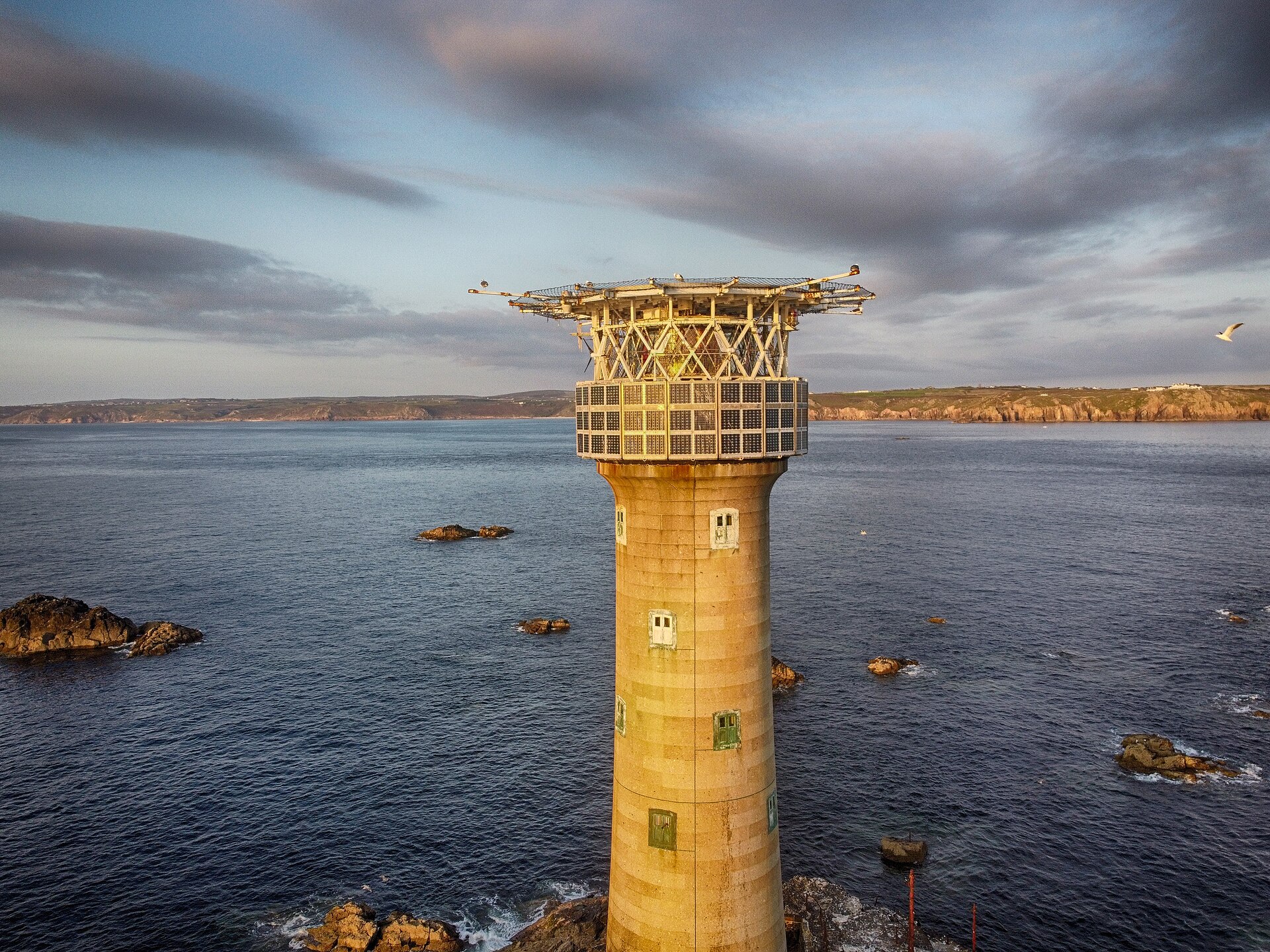 Drone inspection of Longships Lighthouse offshore