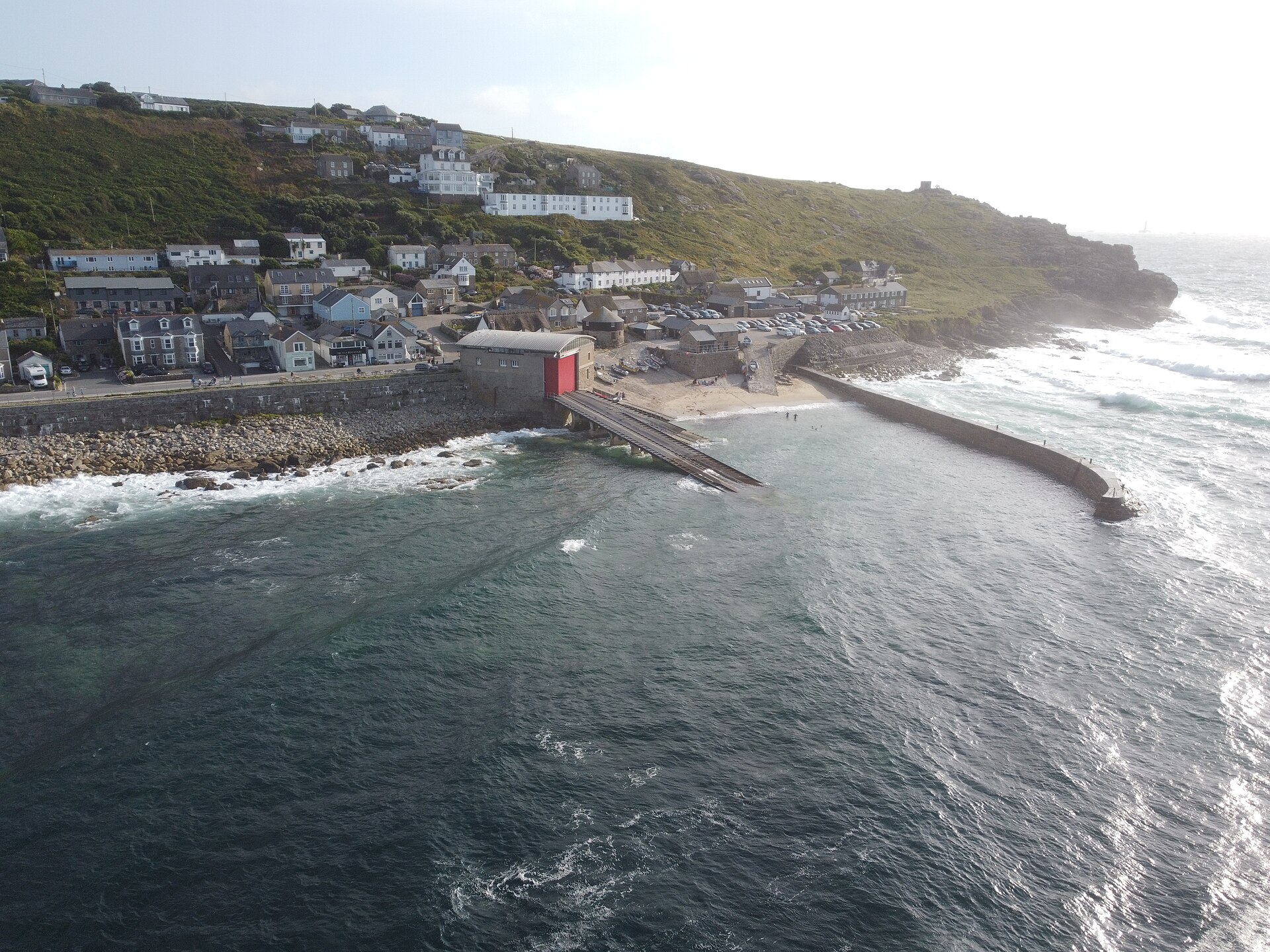 Aerial view of Sennen Cove harbour